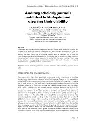 No part of this journal may be reproduced, copied or transmitted, in any form or by any means, electronic, mechanical, photocopying, and recording or otherwise without proper written permission from the publisher. Pdf Auditing Scholarly Journals Published In Malaysia And Assessing Their Visibility