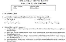 Soal quran hadits kelas 3 mi ini memang kami sampikan untuk anda semua karena di situs kunci jawaban akan memberikan pembahasan lengkap bukan hanya materi soal quran hadits kelas 3 mi ini saja tetapi banyak sekali dari soal umum soal sd soal mi soal smp soal mts soal sma ma soal. Soal Alquran Hadits Kelas 8 Semester 1 Goreng