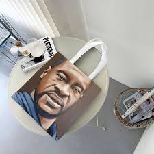 George Floyd Groceries Shopping Bag Kawaii Printing Canvas Shopper Shoulder  Tote Bags Large Capacity Washable Handbag
