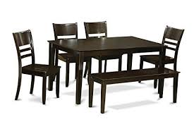 East West Furniture Caly6 Cap W 6 Pc Dining Room Set With Bench Dining Table And 4 Ding R Glass Dining Table Set Glass Top Dining Table Kitchen Table Settings