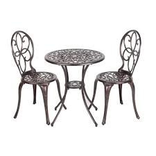 Patio Sense Arria Antique Bronze 3 Piece Aluminum Round Outdoor Bistro Set 61490 The Home Depot Bistro Patio Set Outdoor Bistro Set Bistro Set