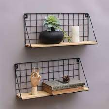 Cette tablette métallique est proposée dans différents coloris et deux vous fixez au mur de votre salon ou votre chambre une tablette métallique qui décore avec une touche originale et design. 2 X Etagere A Suspendre En Metal Bois Support Mural Panier Etageres Suspendues Etagere Murale Chambre Etagere Murale Cuisine
