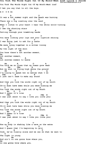 Love Song Lyrics For You Took The Words Right Out Of My Mouth Meat Loaf With Chords For Ukulele Guitar Banjo Just Lyrics Easy Ukulele Songs Love Songs Lyrics