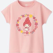 2018 Uniqlo Pink Top Sanrio Characters Short Sleeve Graphic T Shirt My Melody Kids Outfits Clothes T Shirts For Women