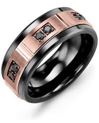 Black And Rose Gold Mens Wedding Ring Men S Duo Black Diamond Wedding Ring Black Diamond Wedding Rings Mens Wedding Rings Rings For Men