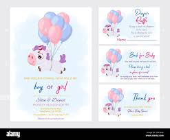 Baby Shower Printable Party Invitation Card Template Baby Boy Or Girl With Diaper Raffle Book For Baby And Thank You Card Invitation Set With Cute M Stock Vector Image Art