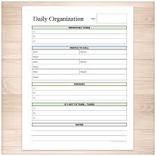 Daily Organization Category Task Sheet Printable Daily Organization Daily Task Organization Printables