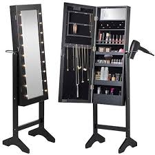 Tesco Direct Beautify Make Up Amp Jewellery Floor Standing Storage Mirror Black Jewelry Armoire Mirror Cabinets Mirrored Armoire