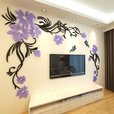 Instead of tapping the tv directly onto the wall, hang it on a shelf with an interesting background (back wall). 3d Water Plants Acrylic Mirror Wall Stickers Living Room Diy Art Wall Decor Tv Wall Acrylic Home Embossed Sofa Wall Stickers Leather Bag