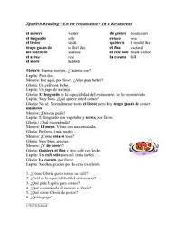 Spanish Reading En Un Restaurante In A Restaurant Reading Comprehension Questions Spanish Reading Spanish Reading Comprehension