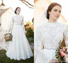 High Neck Long Sleeve Wedding Gowns Lace High Neck Country Modest Bridal Dresses Lace Wedding Dress Vintage Wedding Dress Sleeves Cheap Simple Wedding Dress