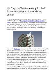 Top Real Estate Companies In Vijayawada Guntur Ijm India