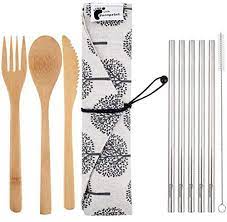 304 stainless steel straws w/ silicone tips Bamboo Utensils And Reusable Straws Travel Bamboo Cutlery Set With Carrying Case Holder By Little Footprint All4hiking Com Reusable Straw Bamboo Utensils Cutlery Set