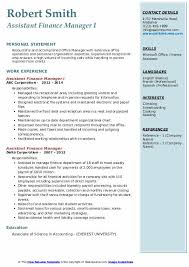 Assistant finance director and benefits manager new. Assistant Finance Manager Resume Samples Qwikresume