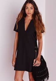 Missguided Deep V Plunge Shift Dress Black Shift Dress Shift Dress Black Plunge Mini Dress