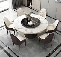 ODM OEM Home Hotel Furniture Marble Table Set Round Rotating Sintered Stone  Restaurant Dining Table and Chair