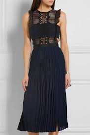 Storm Blue Guipure Lace And Pleated Crepe Dress Self Portrait Casual Cocktail Dress Cocktail Dress Lace Self Portrait Dress