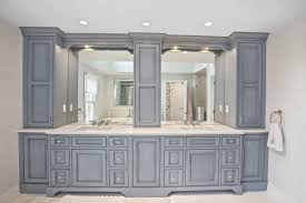Custom Master Bath Vanity From Floor To Ceiling Cabinets With Low Voltage Lighting Over Each Custom Bathroom Vanity Bathroom Design Farmhouse Master Bathroom
