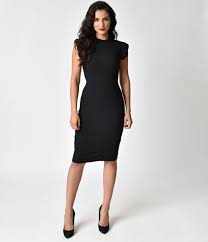 1960s Style Black Cap Sleeve Laverne Wiggle Dress Career Outfits 1960s Fashion Fashion