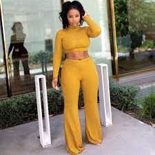 Women Two Piece Outfits Autumn Winter Turtleneck Knit Sweater Tops And Wide Leg Pants Sweat Suit 2 Piece Matching S Two Piece Outfit Crop Top Pants Set Fashion