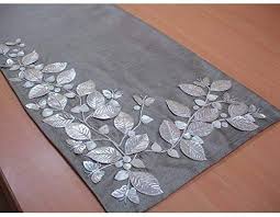 Handmade Designer Decorative Table Runners Silver Beige Silver Ivory 14 X 36 Inch Silk Beaded Table Runners Contemporary Table Runners Fancy Beads