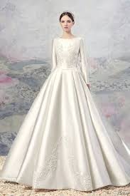 Long Sleeves Bateau Neckline Heavily Embellished Bodice Satin Princess Ball Gown Ball Gown Wedding Dress Wedding Dress Long Sleeve Bridal Ball Gown