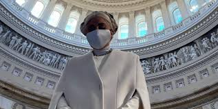 Lady gaga stepped out in a schiaparelli dress on wednesday to sing the national anthem at the 2021 inauguration of president joe biden and madam vice president kamala harris. Lady Gaga Poses In Capitol Building In A White Cape Dress