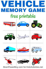 Free Printable Vehicle Memory Game Kidz Activities Memory Games For Kids Memory Games Preschool Games