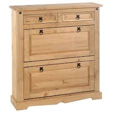 Armoire à chaussures 2 portes et 5 tablettes. Meuble A Chaussures Tequila Style Mexicain Armoire 2 Abattants Et 2 Tiroirs Rangement 16 Paires Pin Massif Finition Teintee Ciree 81315