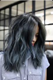 Cool Toned Blue Grey Black Hair Denim Hair Grey Hair Color Hair Color Blue