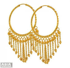 22k gold hoop earrings are commonly known as gold balis in india. 22k Gold Hanging Hoops Ajer52865 22k Yellow Gold Indian Style Bali With Long Han Gold Earrings Designs Gold Bangles Design Gold Jewellery Design Necklaces