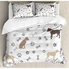 Dog Lover Duvet Cover Set Paw Print Bones And Dog Silhouettes American Foxhound Breed Playful Pattern De In 2020 Dog Bedroom Decor Duvet Cover Sets Dog Print Bedding