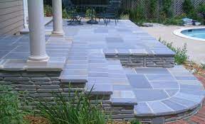 Outdoor tumble bluestone brick pavers, blue limestone brick paving stone. Michigan Bluestone Pavers Supply Haley Stone Patio Landscape