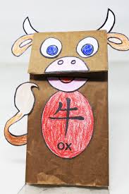 Printable Template For Year Of The Ox Bag Puppet Chinese New Year Crafts For Kids Chinese New Year Kids Chinese New Year Crafts