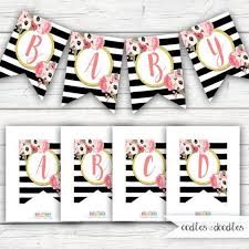 Use this floral alphabet banner letters free printable to personalize a message for a birthday party, create a banner message for a wedding, decorate for a baby shower, or to add some fun spring decor to your home. Pink And Gold Banner Floral Banner Black And White Stripes Watercolor Blush Flowers Insta White Baby Showers Floral Banners Birthday Banner Free Printable
