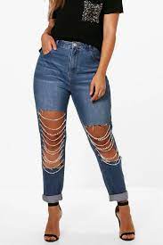 From weekend parties and vacations to work events, the color of your jeans can transform an outfit's style direction and take it from relaxed to smart casual and vice versa. Women S Plus Chain Detail Ripped Mom Jeans Boohoo Uk