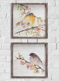 Wood Framed Country Bird Wall Art Set Of 2 Bird Wall Art Country Wall Art Farmhouse Wall Art