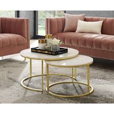 30''w 30''d 14''h shown ingrey shagreenmaterial detailiron, resinleg. Inspired Home Asbille Nesting Coffee Table Round Natural Marble Top Stackable Metal Base Set Of 2 Gold Walmart Com Walmart Com