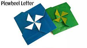 Make some triangles fold the top right corner diagonally down to the left, and repeat on the bottom right corner. Origami Paper Secret Pinwheel Letter Card Very Easy To Make Youtube