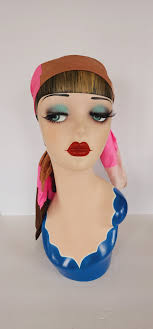 60s Adele Simpson Silk Scarf in Geometric Print in Pink & Brown