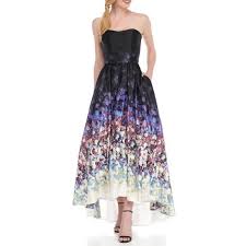 Betsy Adam Black Floral Multi Floral Strapless Gown Women S 340 Liked On Polyvore Feat Floral High Low Dress Floral Evening Gown Floral Evening Dresses