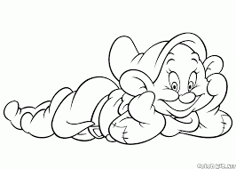 Snow white holding bouquet of flowers. Coloring Page Dopey