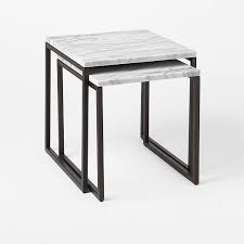 The open and closed storage gives you a choice: Box Frame Nesting Tables Marble Antique Bronze