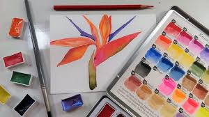 Bird Of Paradise Watercolor Tutorial Easy Bird Of Paradise Watercolor Tutorial Mozart Komorebi Watercolor Paint Review Paradise Painting Birds Of Paradise Flower Watercolor Paintings Tutorials