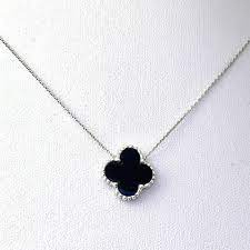 Four Leaf Clover Necklace With Black Onyx In 14k White Gold 18 Inch Ebay Four Leaf Clover Necklace Clover Necklace Black Onyx