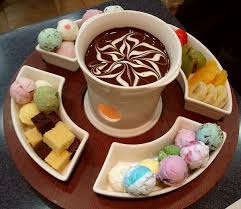 Chocolate Sauce Surrounded By Fruit Ice Cream Balls And Brownies Food Desserts Love Food