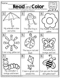 Read And Color Read The Simple Sentence And Color Correctly School Reading Kindergarten Reading Spring Math