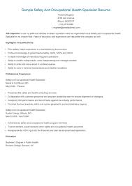 Sample Safety And Occupational Health Specialist Resume Resume Sample Resume Resume Objective Examples