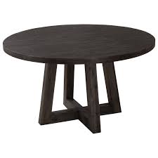 If you can afford it, real wood like acacia and oak make great rounded edges or round details like turned legs will have a more traditional feel. Modus International Crossroads Orson Solid Wood Round Dining Table In Antique Coffee A1 Furniture Mattress Dining Tables