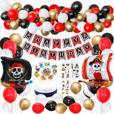 Gold bar decorations $5.99 per package $5.39 per package (12+) $4.89 per package (36+) gold bar favor boxes $4.19 per package $3.79 per package (12+) plastic treasure map $1.98. Ready Stock Pirate Birthday Party Decorations With Pirate Tattoo Banner Pirate Ship Kids Balloons For Kids Pirate Theme Parties Shopee Philippines